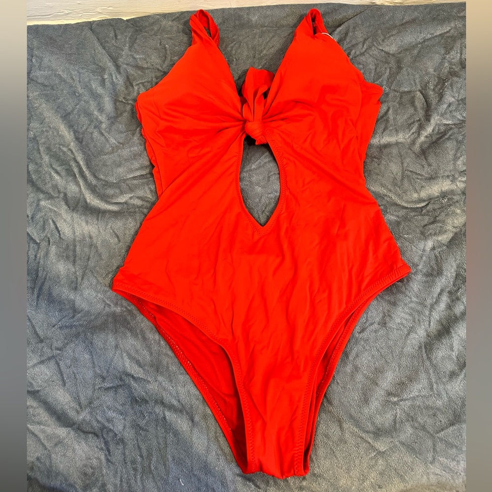 Red orange one piece bathing suit